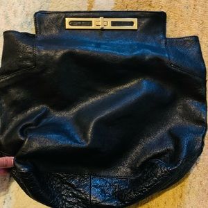 TOPSHOP Black Leather Foldover Clutch